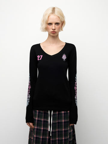 Gothic Heart Sleeve Top - Charcoal Black