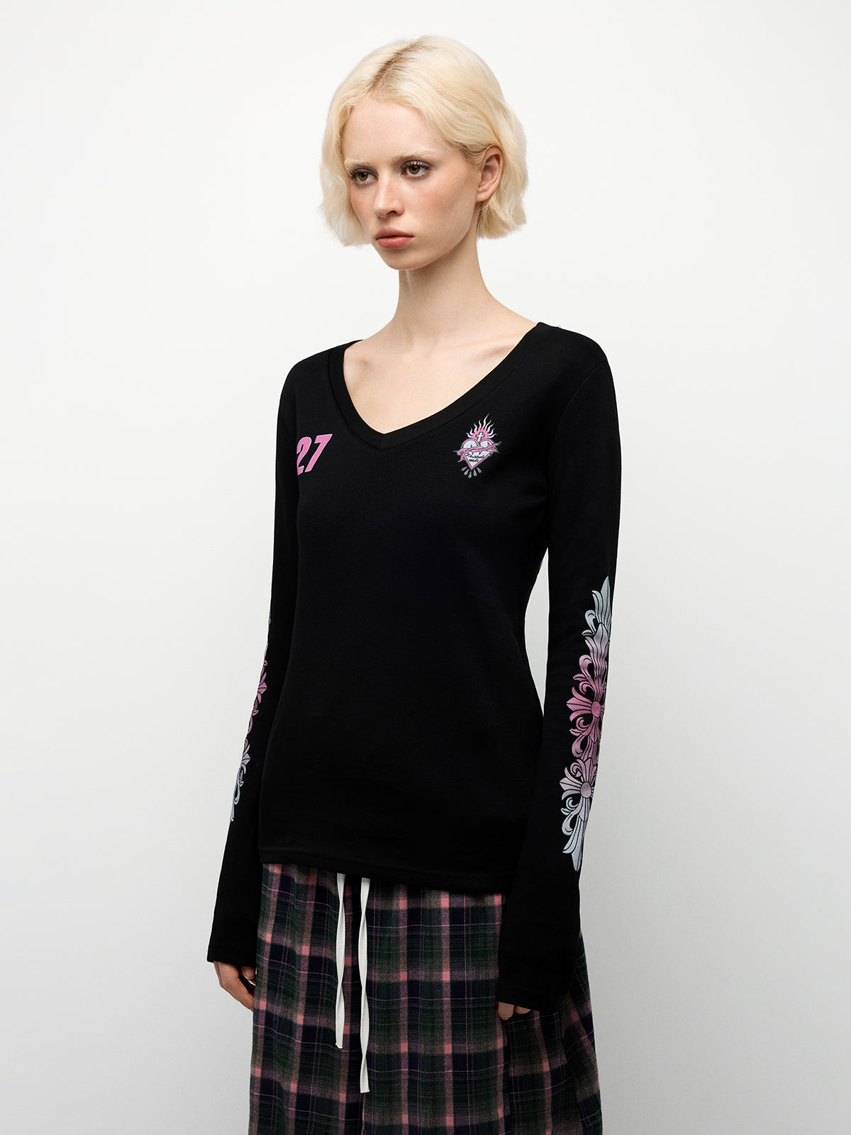 Gothic Heart Sleeve Top - Charcoal Black