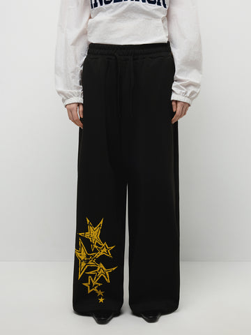 Script & Star Graphic Pants - Black Yellow