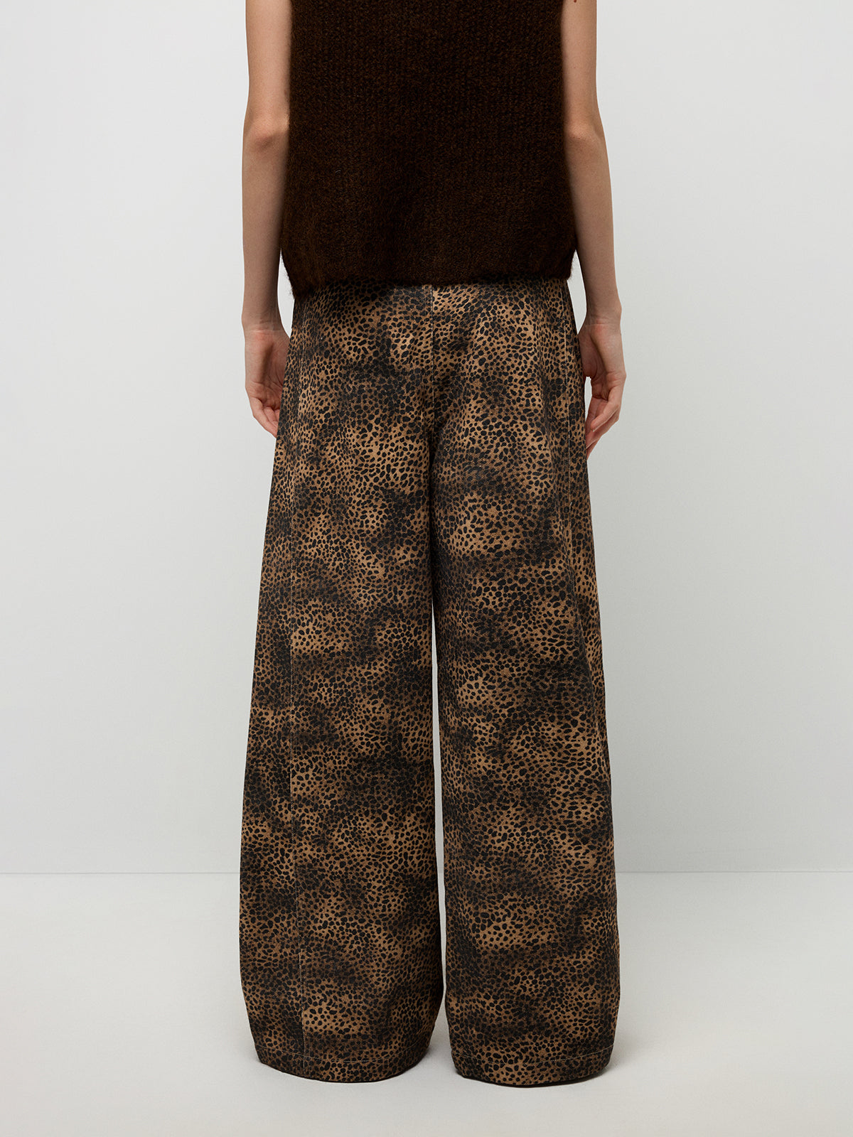 Leopard Wide-Leg Cargo Pants - Brown Black