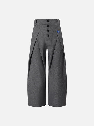 Co-ed Dorm Wide-leg Criss-Cross Waist Denim Maxi Pants - Grey