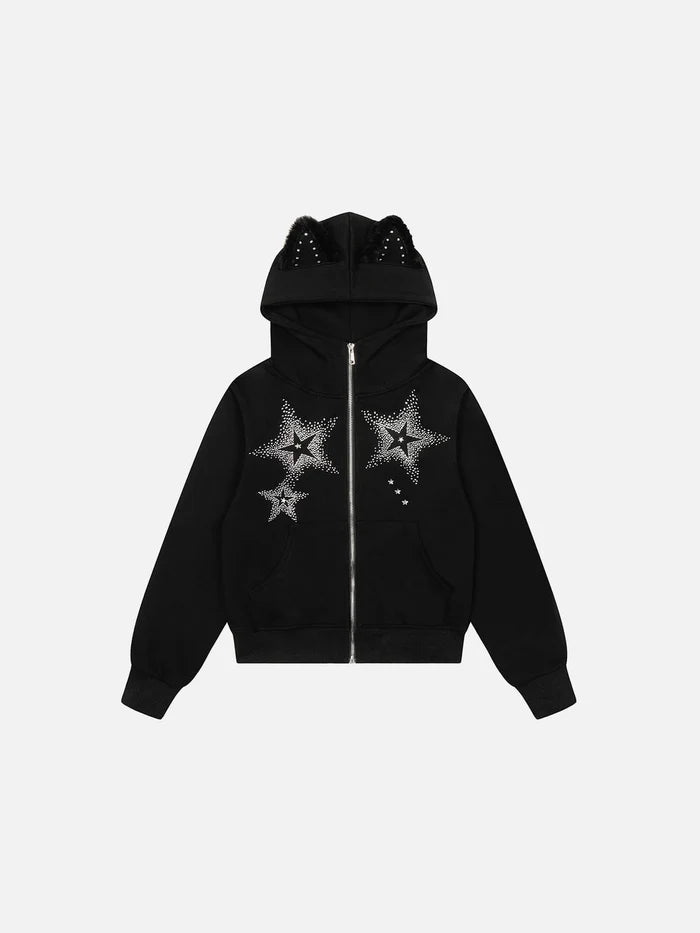 American Club Baggy Star Graphic Hooded Top - Black
