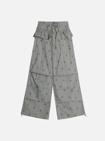 Co-ed Dorm Wide-leg Acid Wash Denim Maxi Pants - Grey