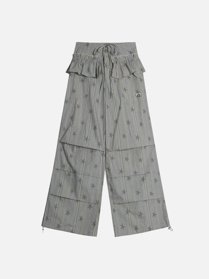 Co-ed Dorm Wide-leg Acid Wash Denim Maxi Pants - Grey