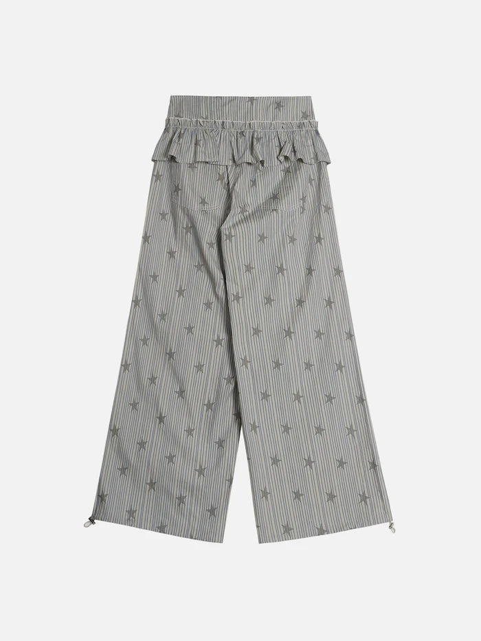 Co-ed Dorm Wide-leg Acid Wash Denim Maxi Pants - Grey