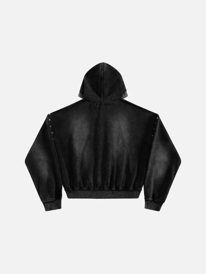 Co-ed Dorm Baggy Drawstring Hem Zip Hoodie - Black