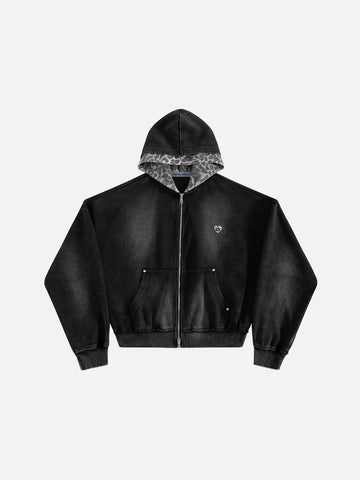 Co-ed Dorm Baggy Drawstring Hem Zip Hoodie - Black