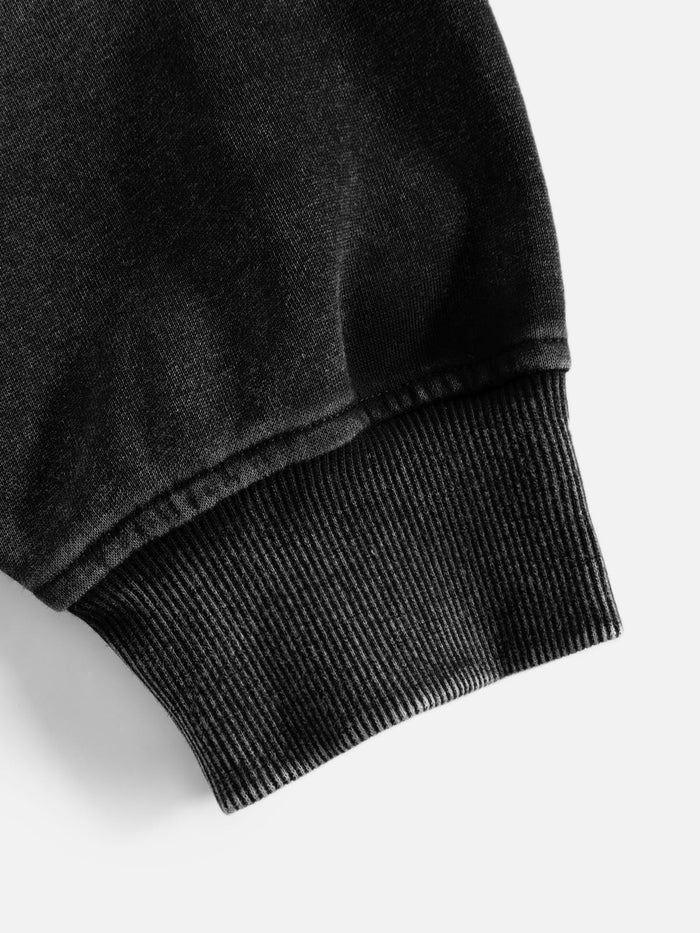 Co-ed Dorm Baggy Drawstring Hem Zip Hoodie - Black