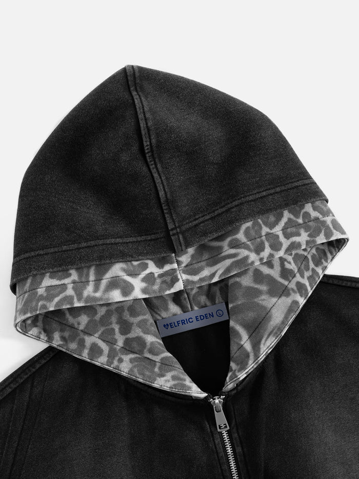 Co-ed Dorm Baggy Drawstring Hem Zip Hoodie - Black