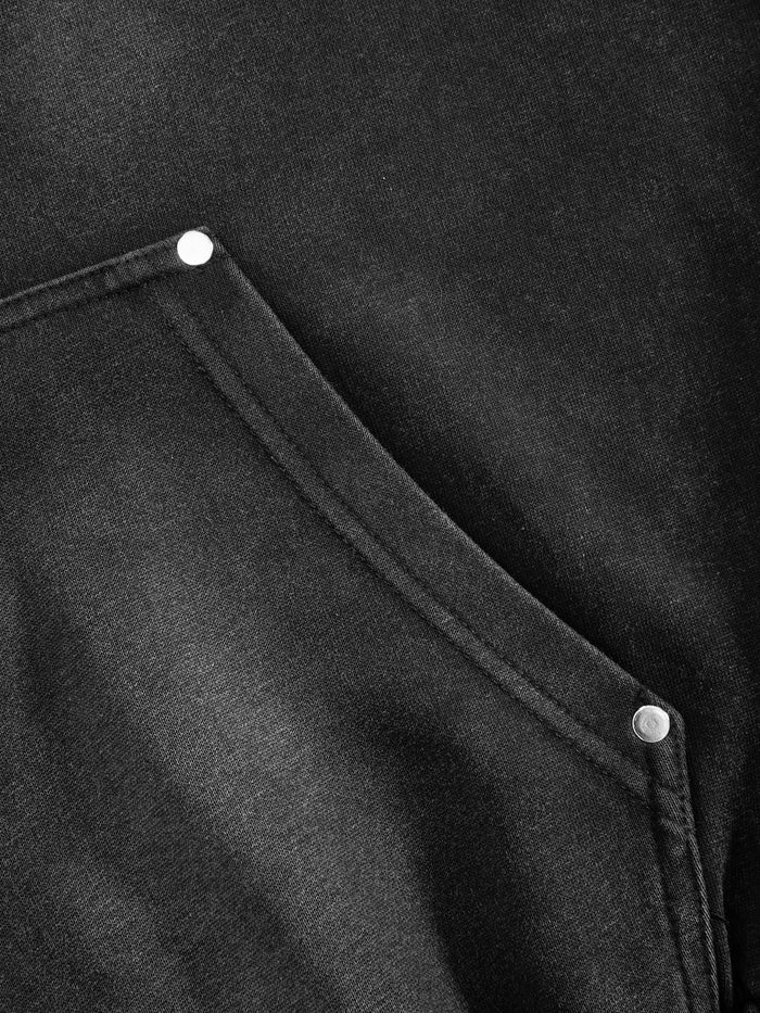 Co-ed Dorm Baggy Drawstring Hem Zip Hoodie - Black