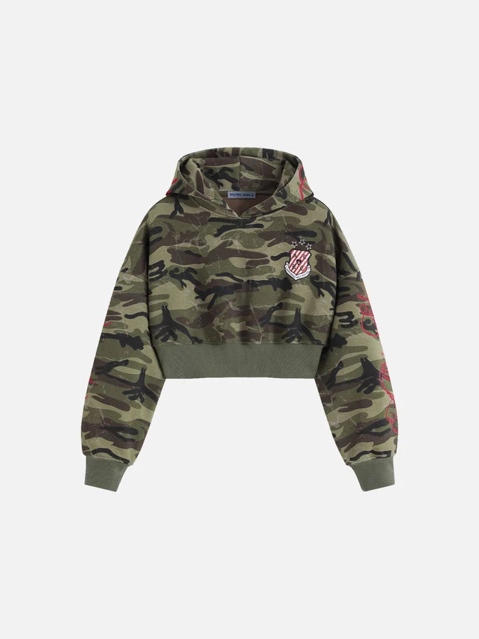 Weekday Outdoor Skimming Camouflage Cropped Zip Jacket - Green