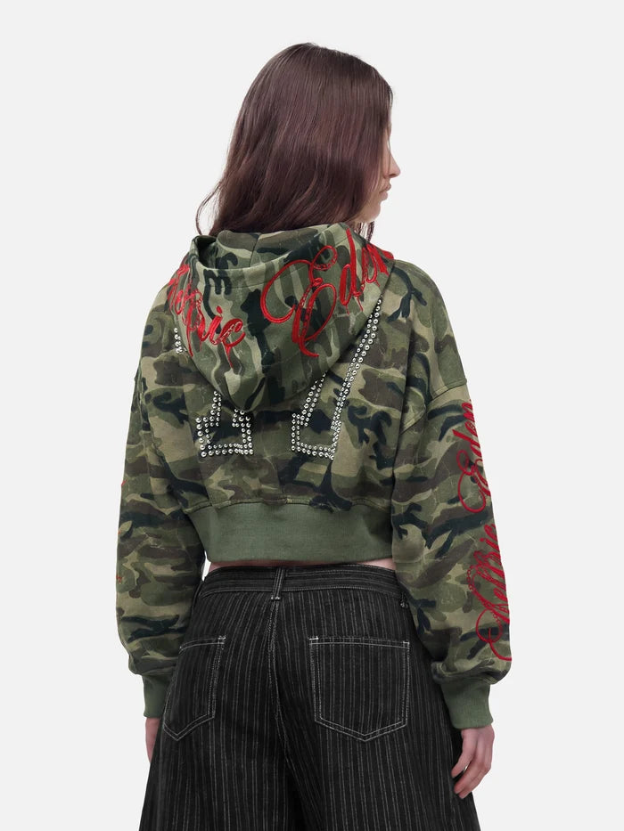 Weekday Outdoor Skimming Camouflage Cropped Zip Jacket - Green
