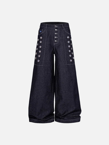 Co-ed Dorm Wide-leg Washed Denim Maxi Pants - Black