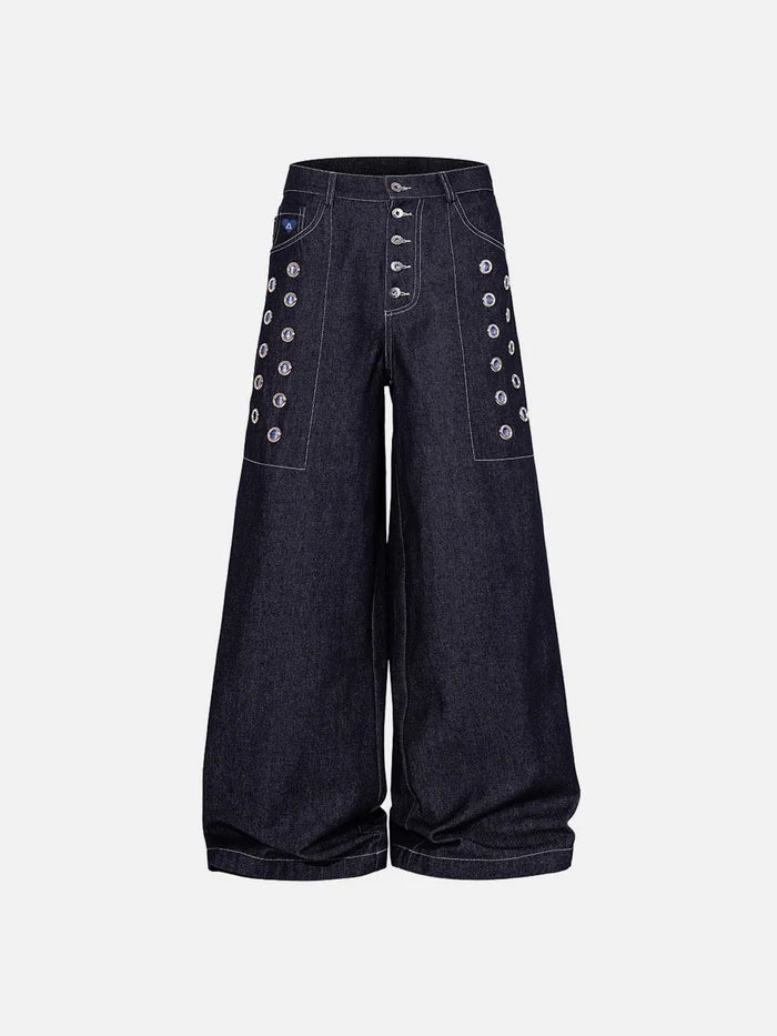 Co-ed Dorm Wide-leg Washed Denim Maxi Pants - Black