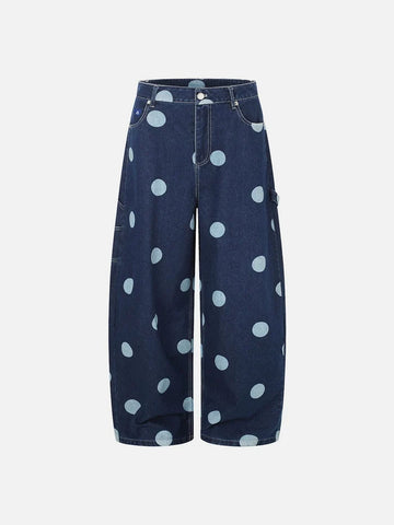 Co-ed Dorm Wide-leg Star Print Denim Maxi Pants - Blue