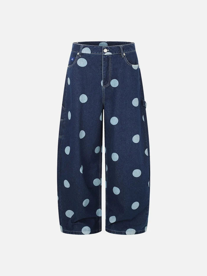 Co-ed Dorm Wide-leg Star Print Denim Maxi Pants - Blue