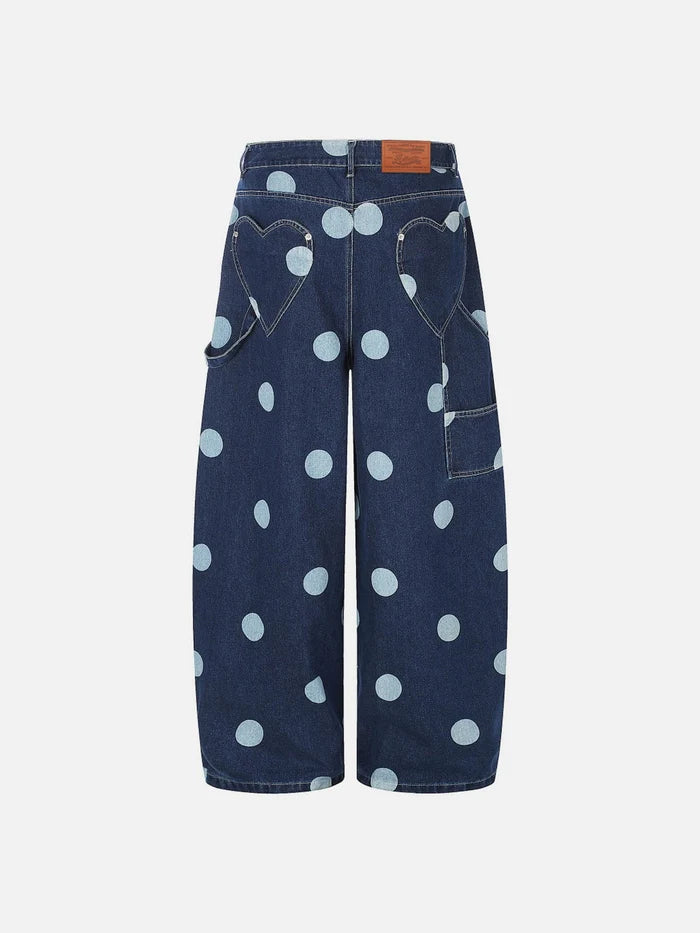 Co-ed Dorm Wide-leg Star Print Denim Maxi Pants - Blue