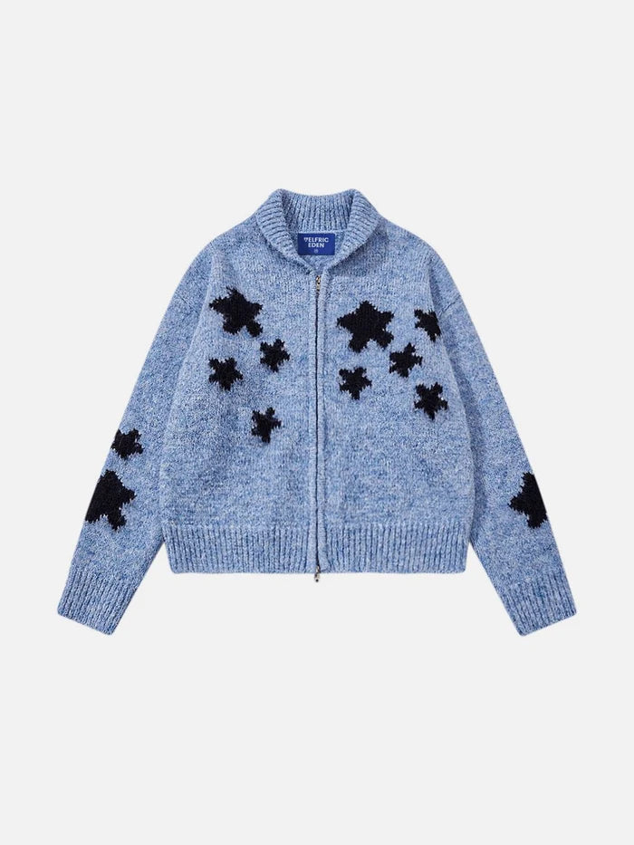 Co-ed Dorm Baggy Star Patch Denim Top - Blue