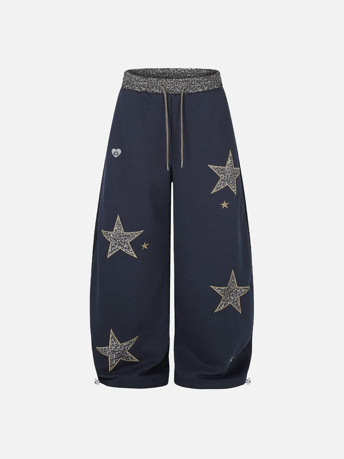 Co-ed Dorm Wide-leg Star Patch Denim Maxi Pants - Blue