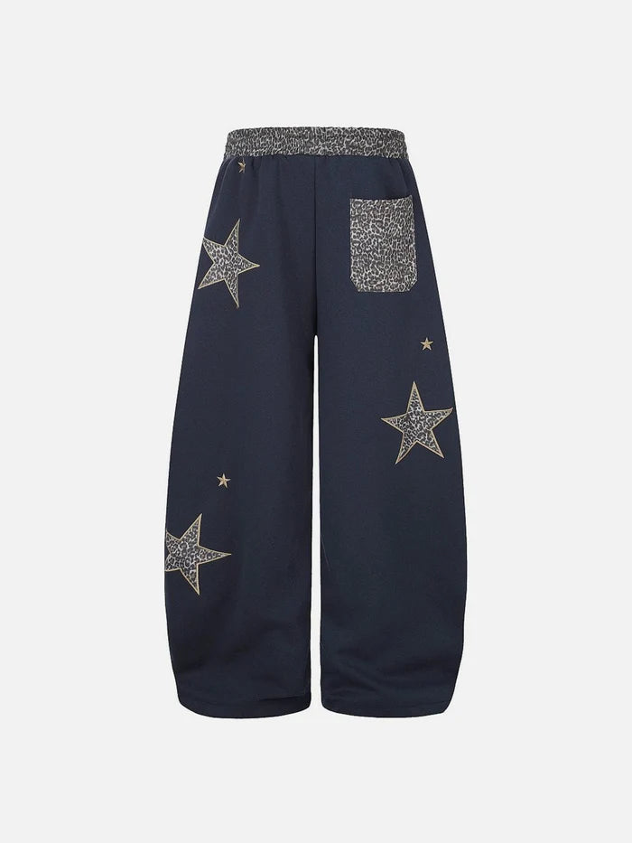 Co-ed Dorm Wide-leg Star Patch Denim Maxi Pants - Blue