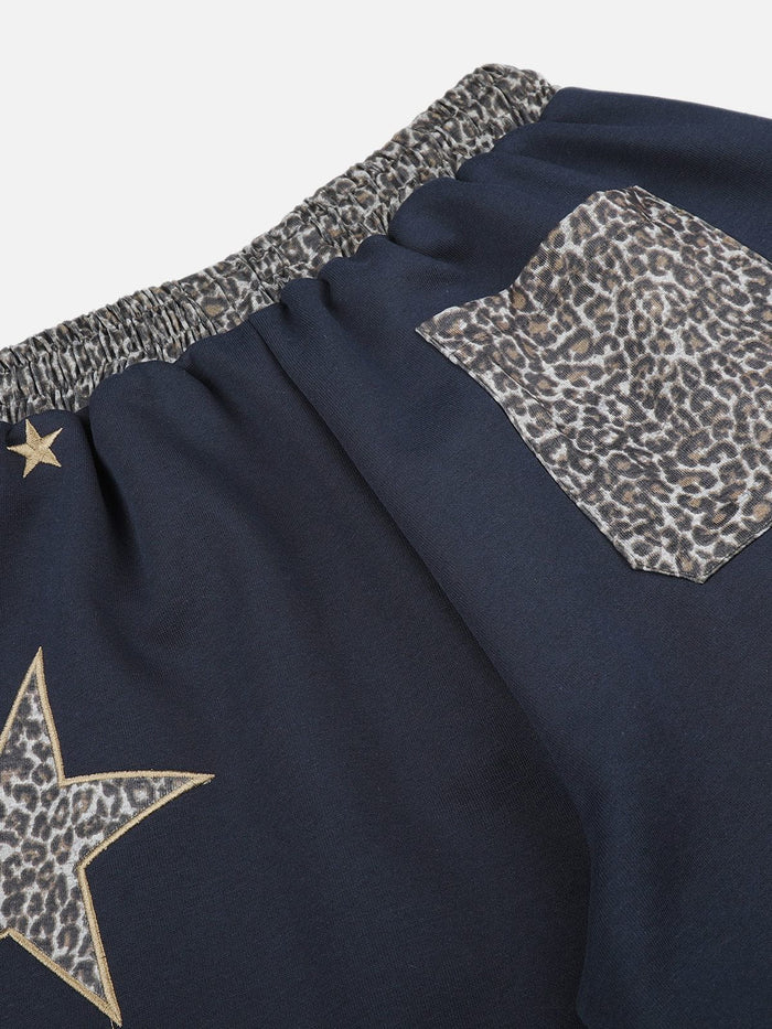 Co-ed Dorm Wide-leg Star Patch Denim Maxi Pants - Blue