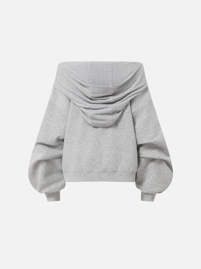 Co-ed Dorm Skimming Off-Shoulder Fold-over Top - Grey