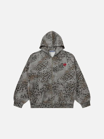 Weekday Outdoor Baggy Camouflage Zip Hoodie - Grey