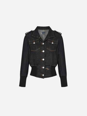 Co-ed Dorm Skimming Flap Pocket Cropped Jacket - Black