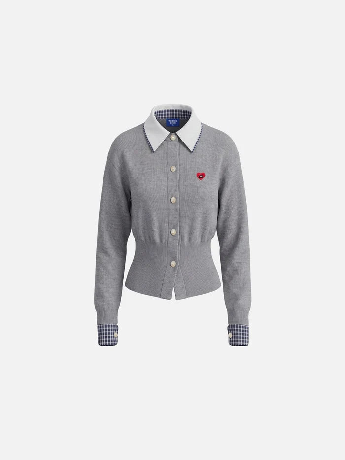 American Club Skimming Contrast Collar Long Sleeve Top - Grey