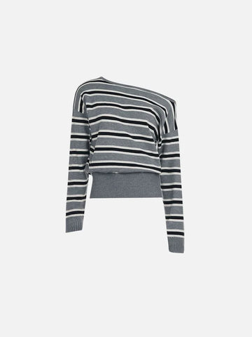 American Club Skimming Striped Knit Top - Grey