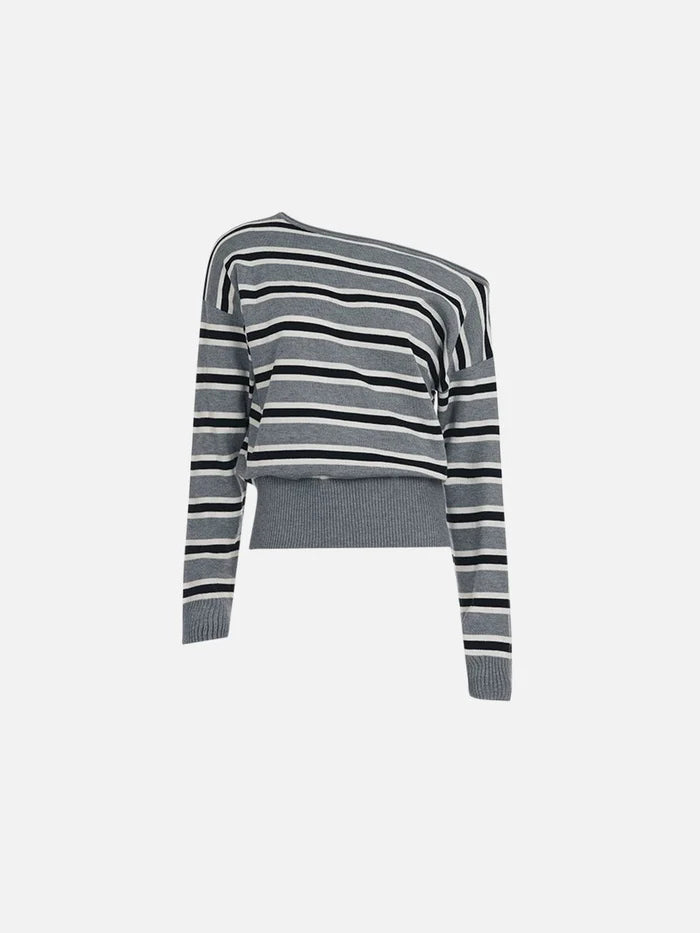 American Club Skimming Striped Knit Top - Grey