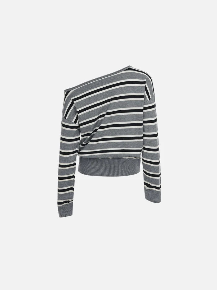 American Club Skimming Striped Knit Top - Grey