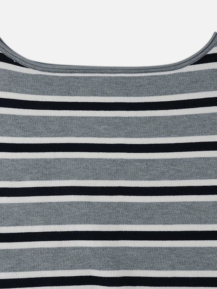 American Club Skimming Striped Knit Top - Grey