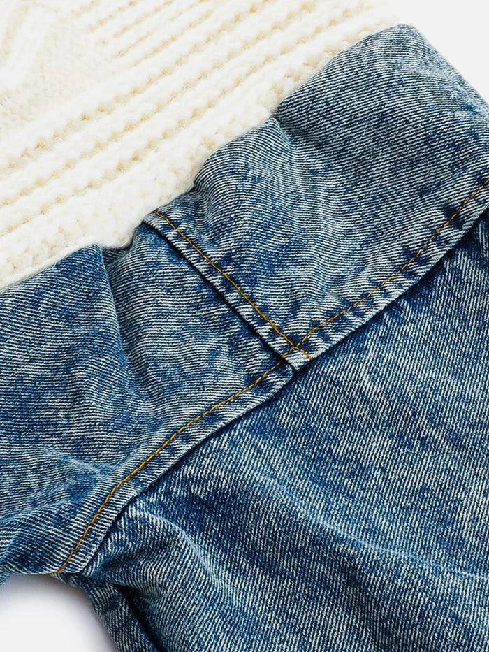 Co-ed Dorm Wide-leg Contrast Stitch Denim Maxi Pants - Blue