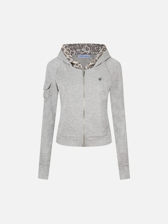 American Club Skimming Graphic Print Zip-up Top - Grey