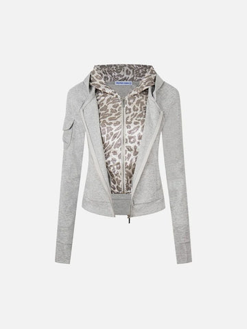 American Club Skimming Graphic Print Zip-up Top - Grey