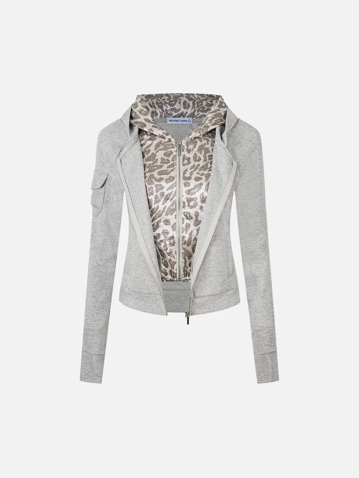 American Club Skimming Graphic Print Zip-up Top - Grey