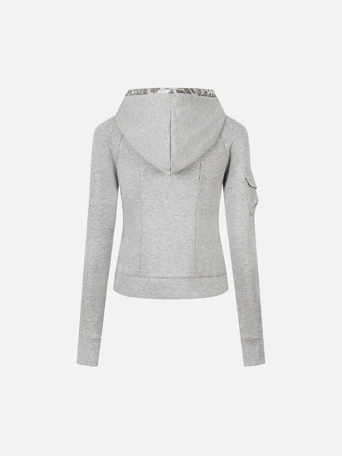 American Club Skimming Graphic Print Zip-up Top - Grey
