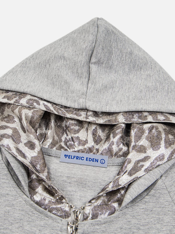 American Club Skimming Graphic Print Zip-up Top - Grey