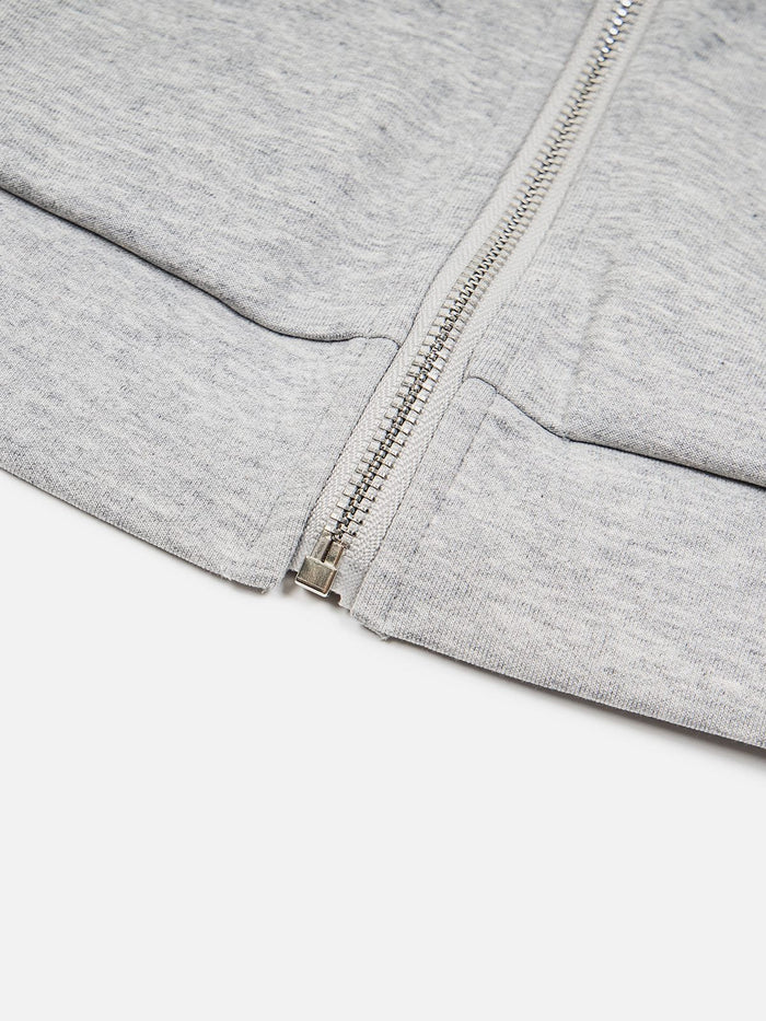 American Club Skimming Graphic Print Zip-up Top - Grey