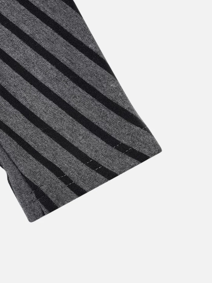 Co-ed Dorm Skimming Striped Two-Piece Top Set - Grey