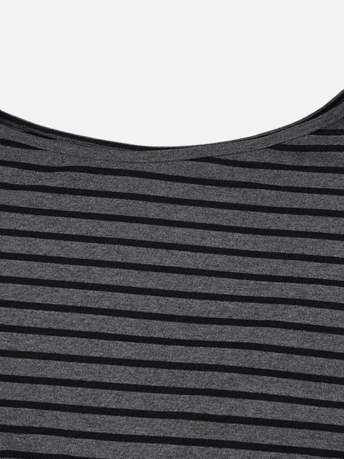 Co-ed Dorm Skimming Striped Two-Piece Top Set - Grey