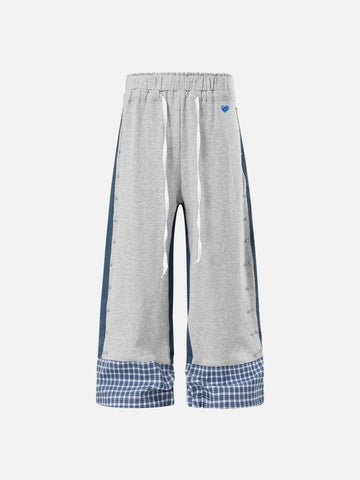Co-ed Dorm Wide-leg Contrast Hem Denim Maxi Pants - Blue