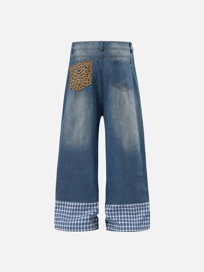 Co-ed Dorm Wide-leg Contrast Hem Denim Maxi Pants - Blue