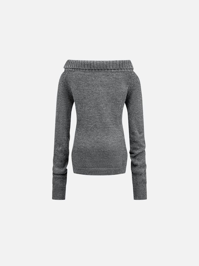 Co-ed Dorm Skimming Off-Shoulder Long Sleeve Top - Grey