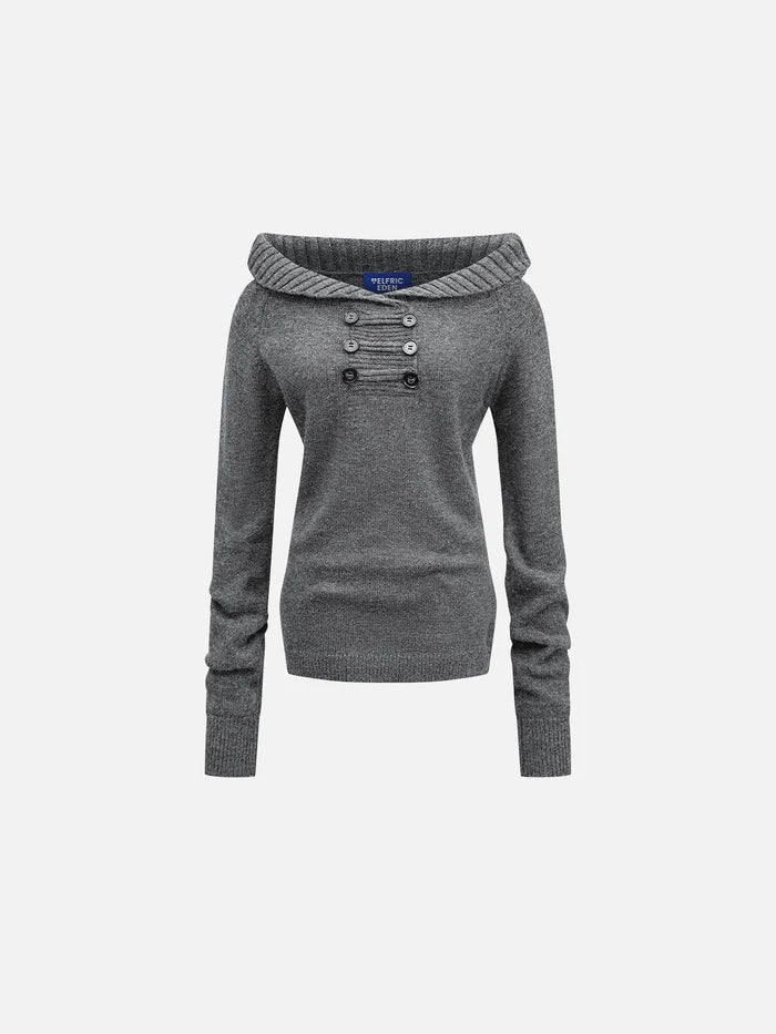 Co-ed Dorm Skimming Off-Shoulder Long Sleeve Top - Grey