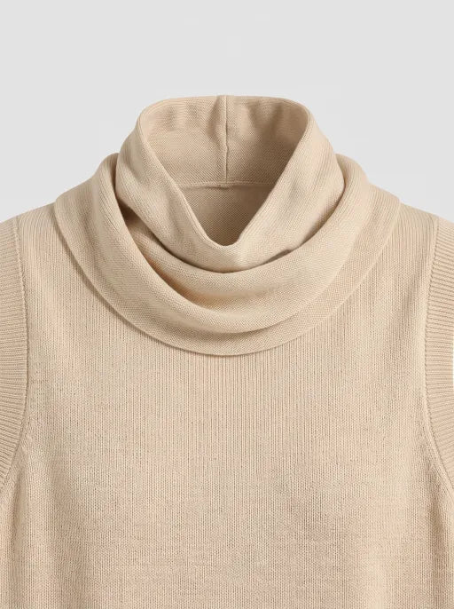 Co-ed Dorm Baggy Cowl-Neck Sleeveless Knit Top - Beige