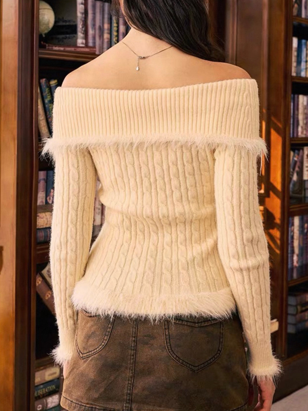 American Club Skimming Lace-up Ribbed Knit Top - Beige