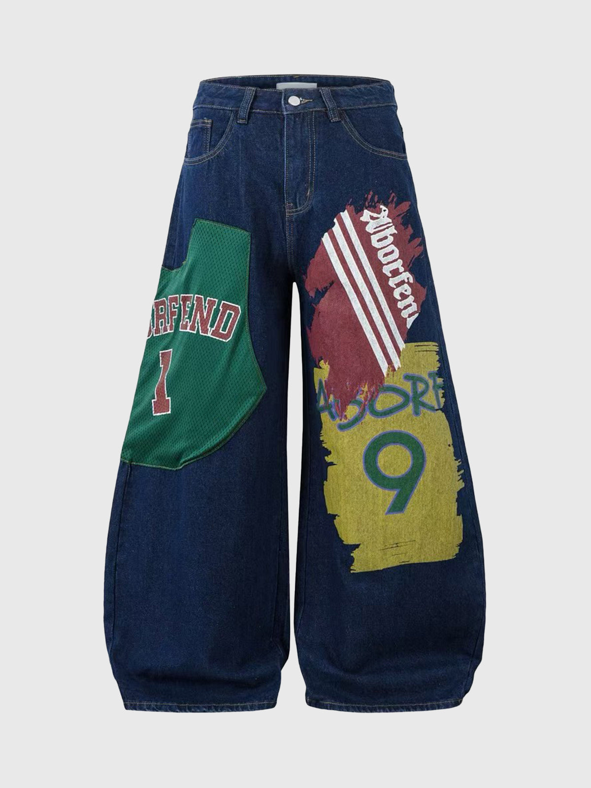 Patchwork Wide-Leg Denim Jeans – Denim Blue