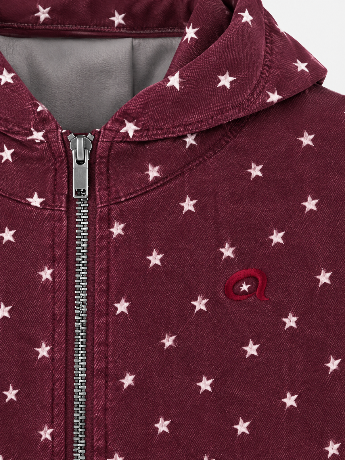 Co-ed Dorm Baggy Star Pattern Zip Hoodie - Red